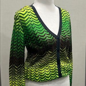 Missoni Green Chevron Knit Cardigan